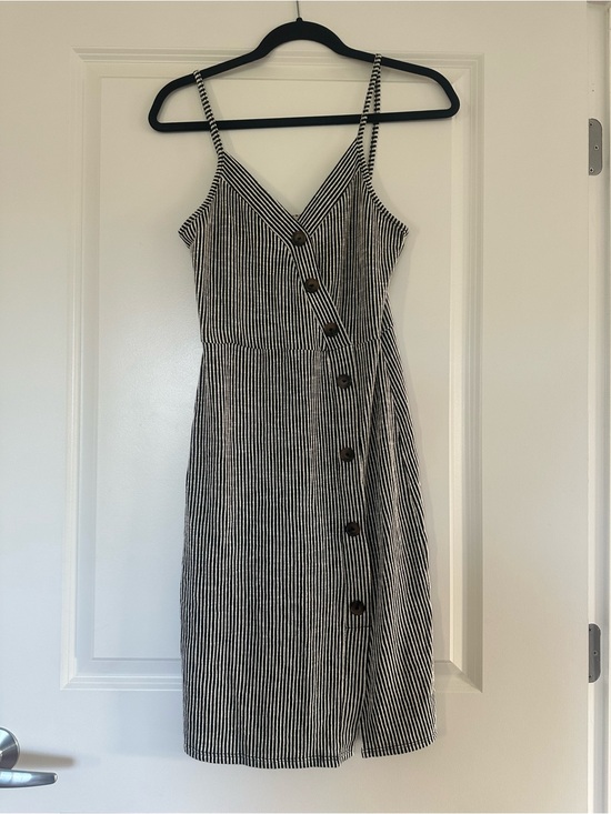 Dresses & Skirts - Striped Black and White Button-Front Spaghetti Strap Dress